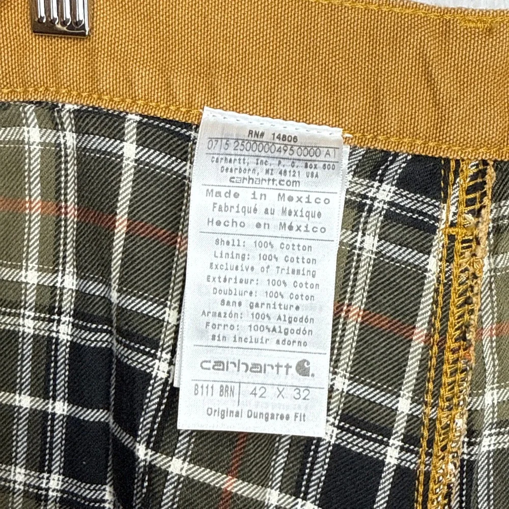 Carhartt B111 BRN Washed Duck Work Dungaree Flannel Lined Brown 42x32 NWT Pants‎